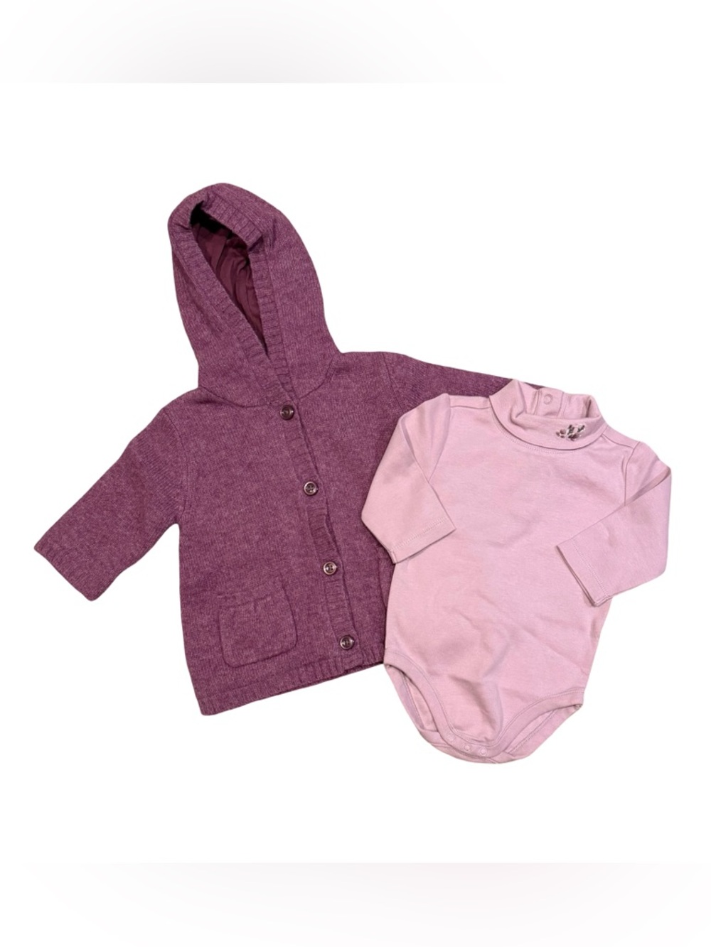 Janie and Jack Lush Berries Baby Knit Hooded Cardigan & Plum Bodysuit 0-6 months